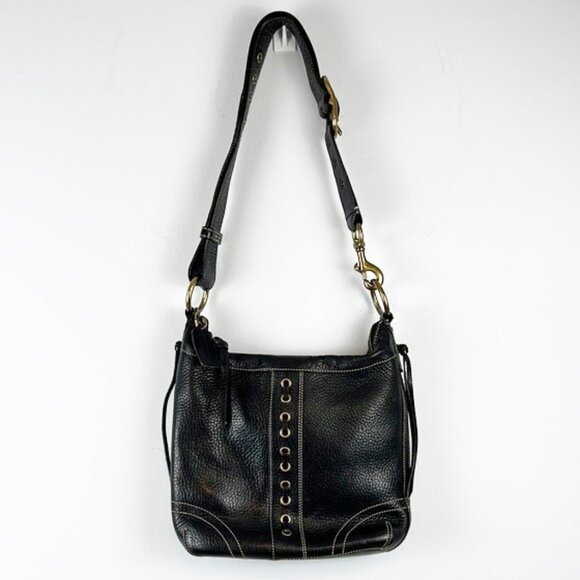 Coach Chelsea Laced Pebbled Leather Grommet Tassel Black Crossbody Bag 10399 - Picture 1 of 16
